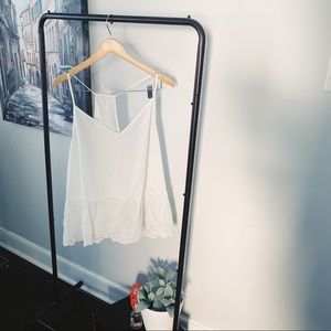 White tank top with eyelet lace trim